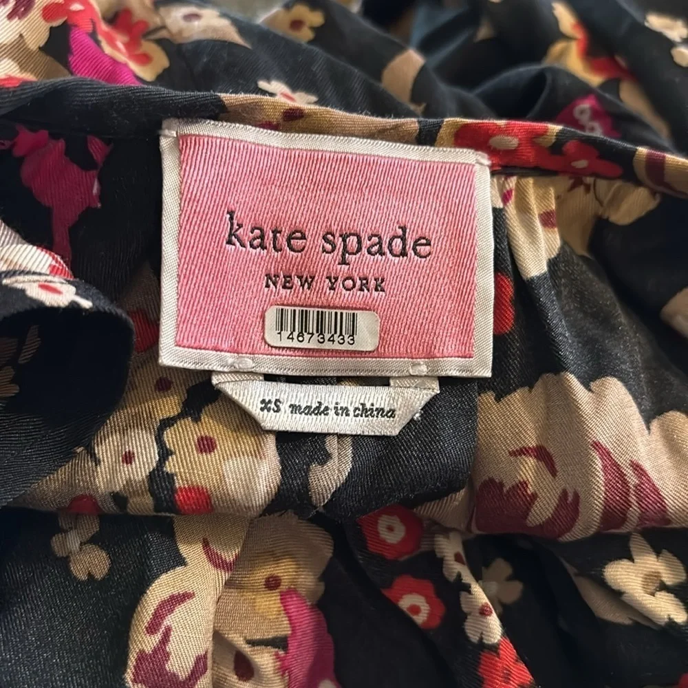 Kate Spade Floral Bouquet Silk Twill Midi Dress Sz XS Smocked Tiered Fall Love